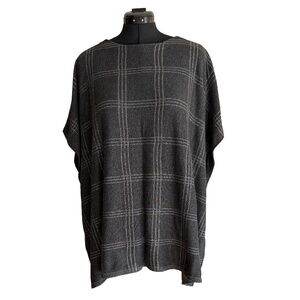 Ann Taylor Gray Plaid Sweater Poncho